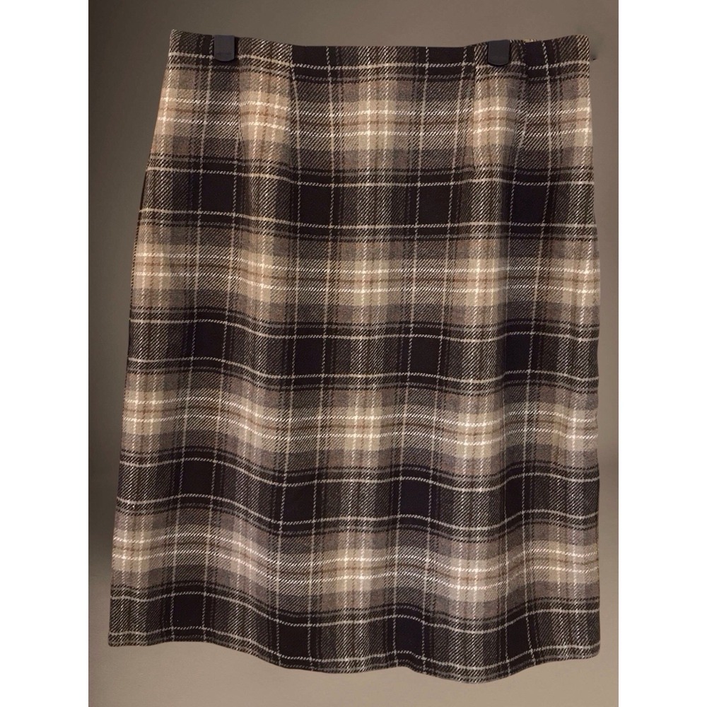 VTG JG Hook Tan Black Flannel Wool Knee Length Pencil Skirt Preppy Teacher SZ 10